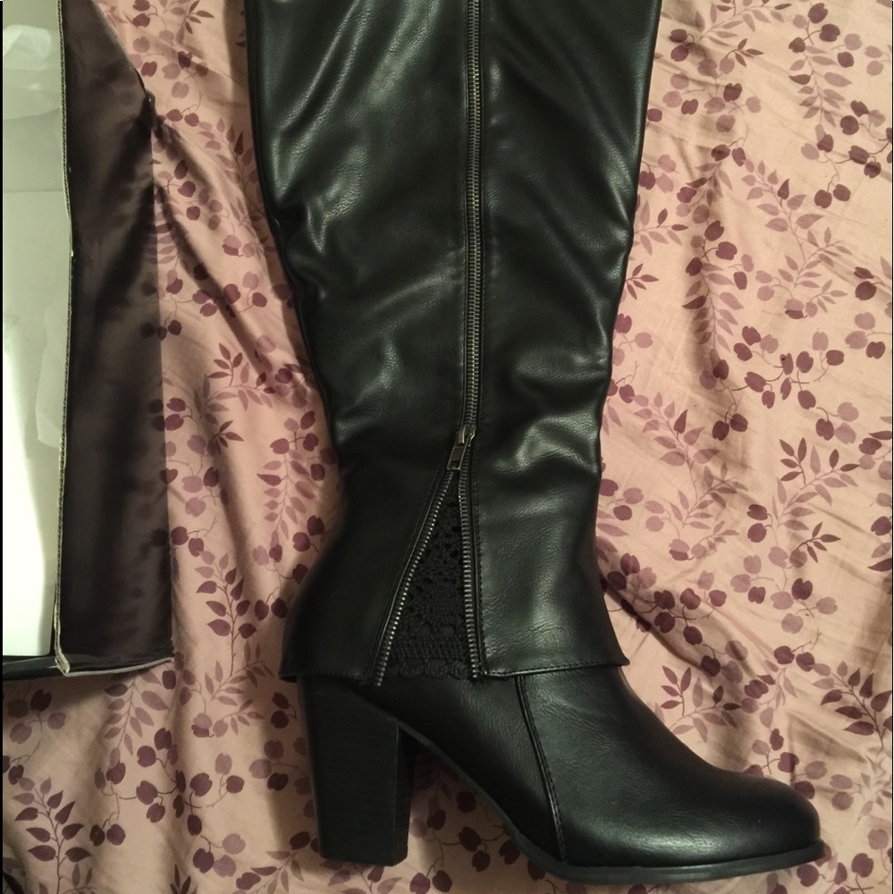 Torrid wise calf boots with crochet detail